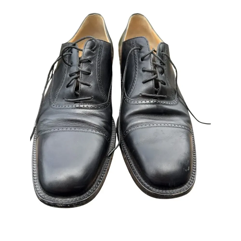 Bruno Magli Mens Black Lyndon shoes Leather  brogue cap toe  made in Italy 10.5M